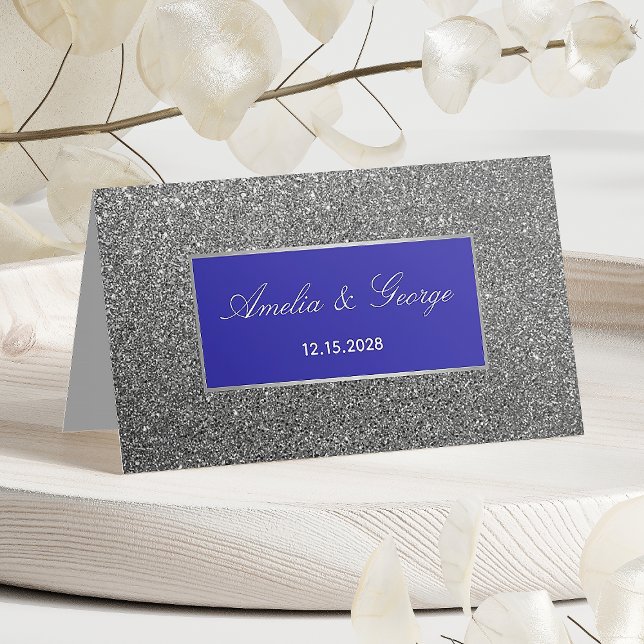 Glitter Silver Wedding  Place  Place Card (Creator Uploaded)