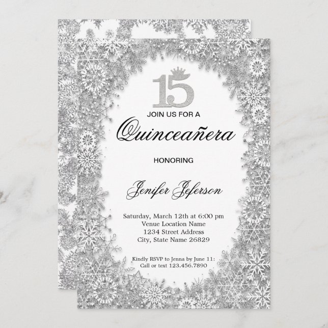 Glitter silver winter Quinceanera Invitation (Front/Back)