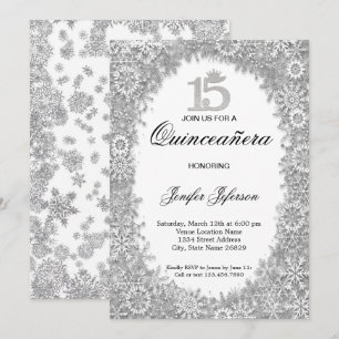 Glitter silver winter Quinceanera Invitation