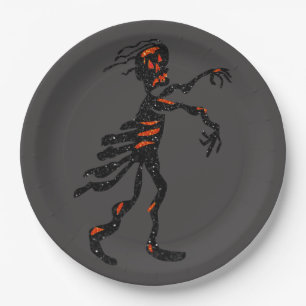 Glitter Skeleton Zombie Halloween Paper Plate