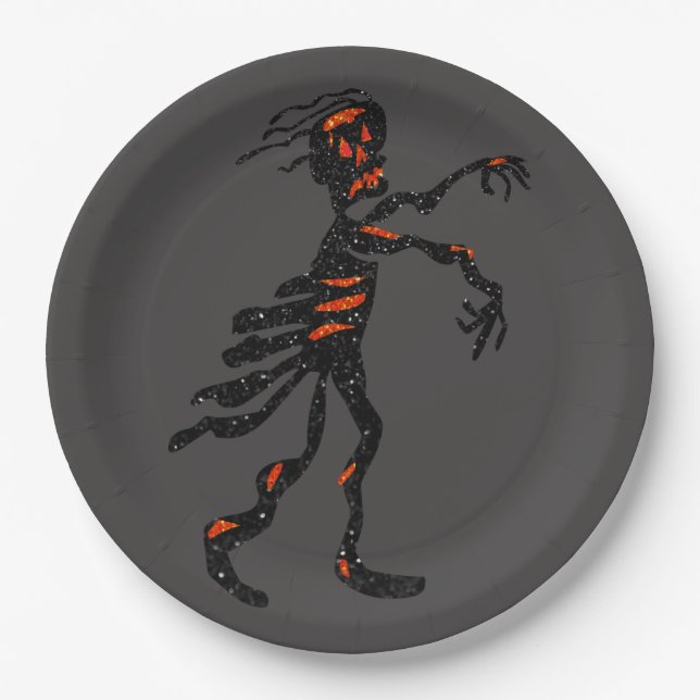 Glitter Skeleton Zombie Halloween Paper Plate (Front)