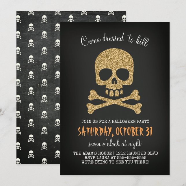 Glitter Skull Halloween Party Invitation (Front/Back)