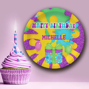 Glitter Slime Colorful Birthday Party Paper Plate