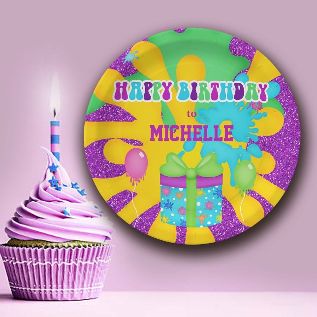 Glitter Slime Colourful Birthday Party Paper Plate (Creator Uploaded)