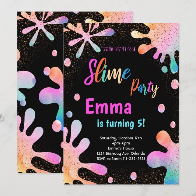 Glitter Slime Party Birthday Invitation (Front/Back)