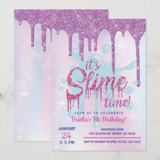 Glitter Slime Party Invitation (Front/Back)