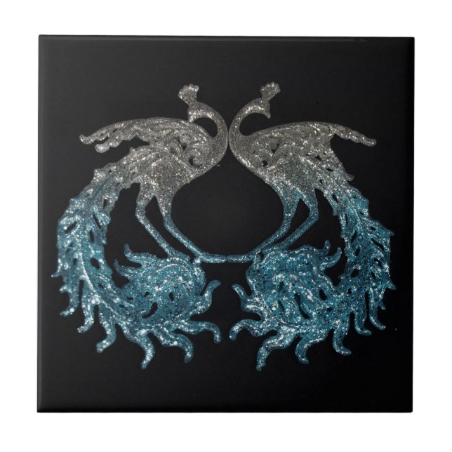 Glitter Sliver and Blue Peacock Tile (Front)