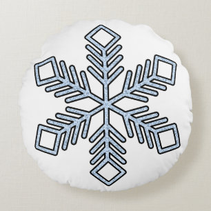 Glitter Snowflake - Baby Blue Branches Round Cushion