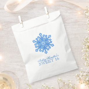Glitter Snowflake Blue Sweet 16 Winter Wonderland Favour Bags