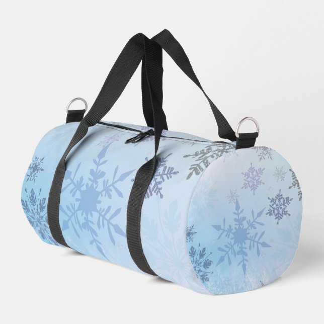 Glitter Snowflake Mountain Winter Duffle Bag (Left Corner)