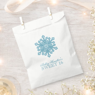 Glitter Snowflake Teal Sweet 16 Winter Wonderland Favour Bags