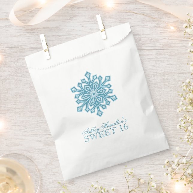Glitter Snowflake Teal Sweet 16 Winter Wonderland Favour Bags (Clipped)