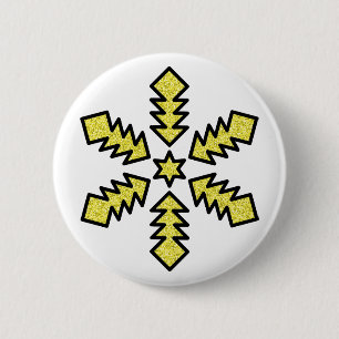 Glitter Snowflake - Yellow Star 6 Cm Round Badge
