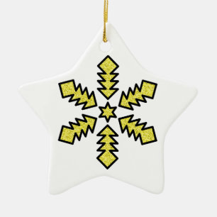 Glitter Snowflake - Yellow Star Ceramic Tree Decoration