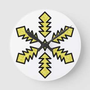 Glitter Snowflake - Yellow Star Round Clock
