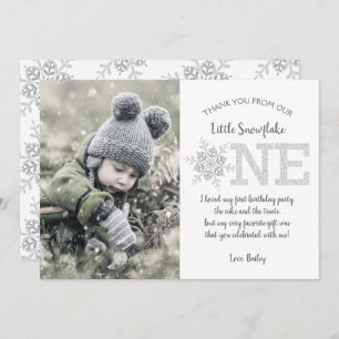 Glitter Snowflakes 1st Birthday Thank You Card