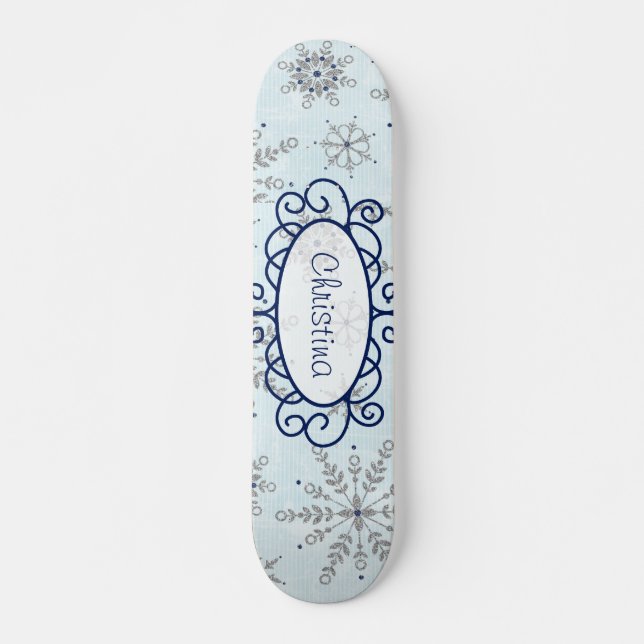 Glitter Snowflakes Comp Skateboard (Front)