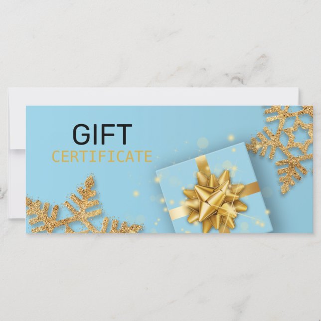 Glitter Snowflakes Gold Gift Box Blue Gift Card (Front)
