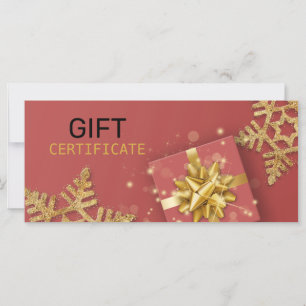 Glitter Snowflakes Gold Gift Box Red Gift Card