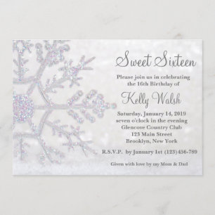 Glitter Snowflakes Sweet 16 Winter Invitation