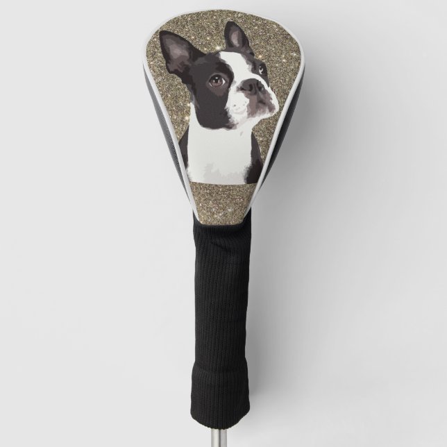 Glitter Sparkle Boston Terrier Dog Cute Golf Head Cover (Front)