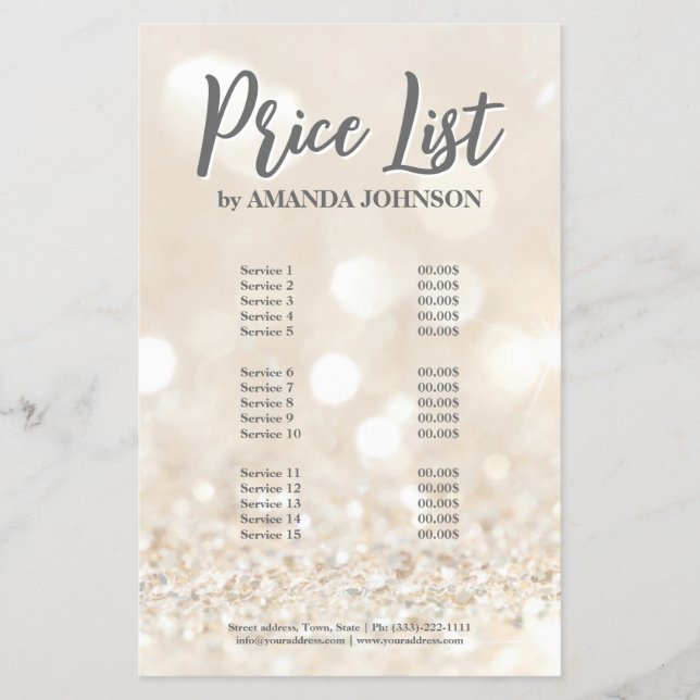 Glitter Sparkle Creamy Price List For Any Service Flyer (Front)