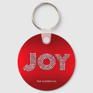 Glitter Sparkle Diamond Christmas JOY Custom Name Key Ring
