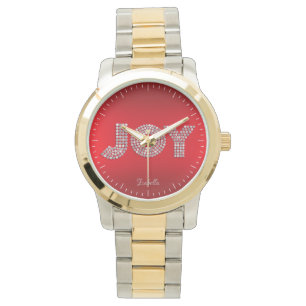 Glitter Sparkle Diamond Christmas JOY Custom Name Watch