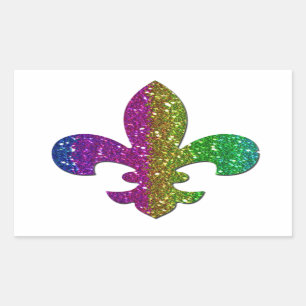 Glitter Sparkle Fleur De Lis Multi Colour add name Rectangular Sticker