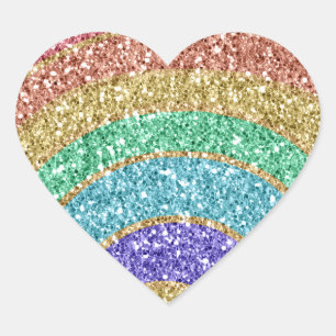Glitter Sparkle Gold Rainbow Heart Sticker