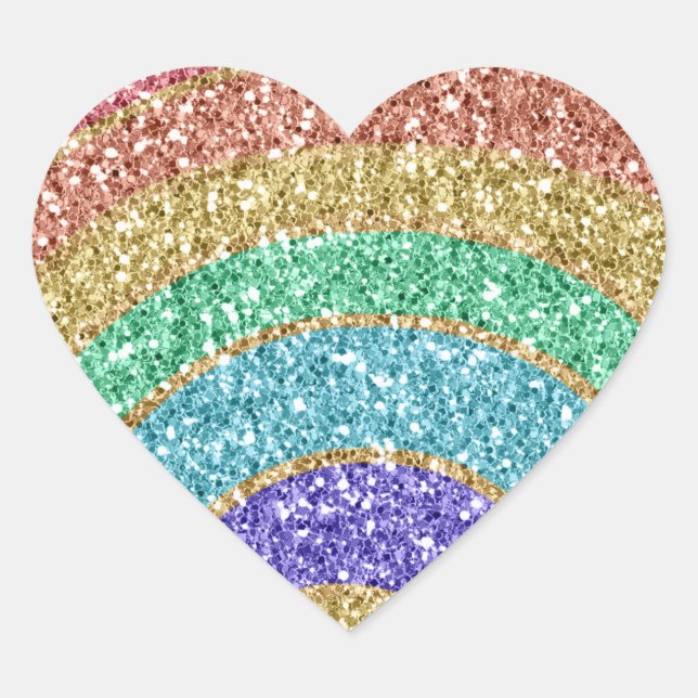 Glitter Sparkle Gold Rainbow Heart Sticker (Front)