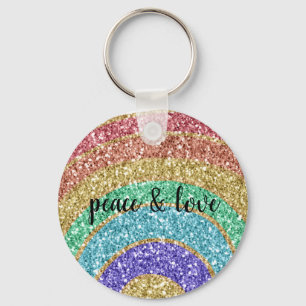 Glitter Sparkle Gold Rainbow Key Ring