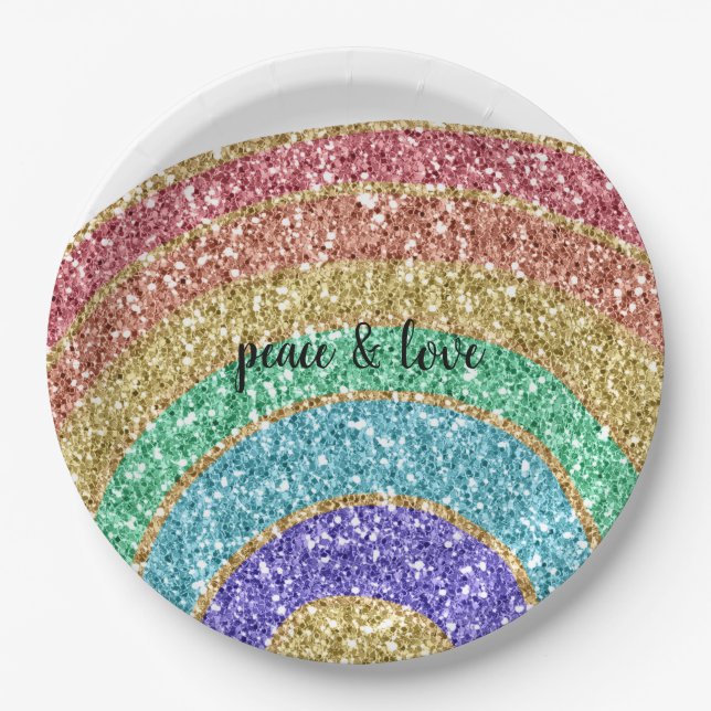 Glitter Sparkle Gold Rainbow Paper Plate (Front)