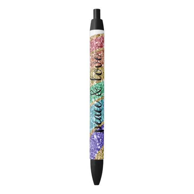 Glitter Sparkle Gold Rainbow personalised Black Ink Pen (Front Vertical)