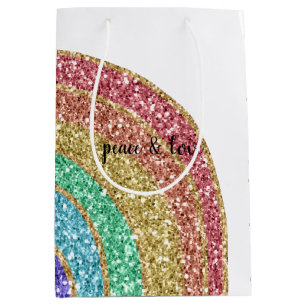 Glitter Sparkle Gold Rainbow personalised Medium Gift Bag