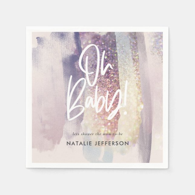 Glitter sparkle on baby shower party napkin (Front)