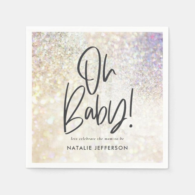 Glitter sparkle on baby shower party napkin (Front)
