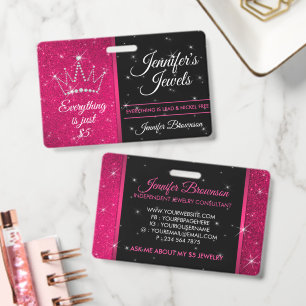 Glitter Sparkle Pink Crown Jewelry Accessory Star ID Badge