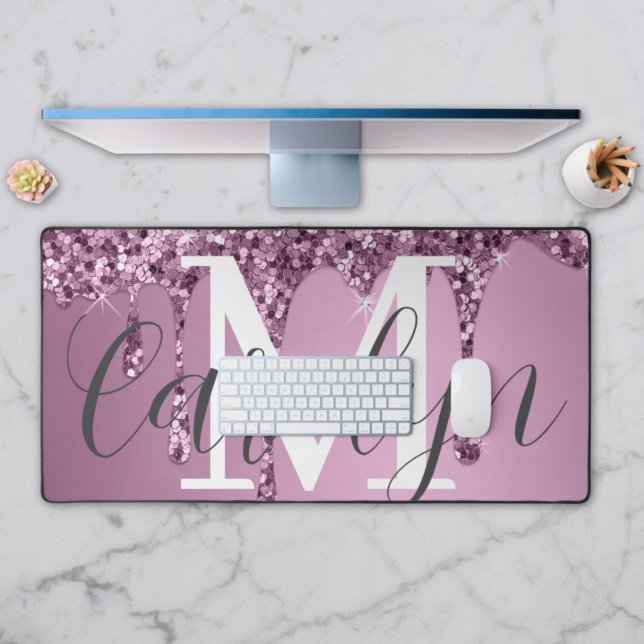 Glitter Sparkle Rose Blush Girly Pink Name Desk Mat (Creator Uploaded)