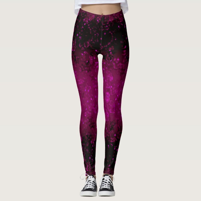 Glitter sparkle seamless confetti pink shine dark leggings (Front)