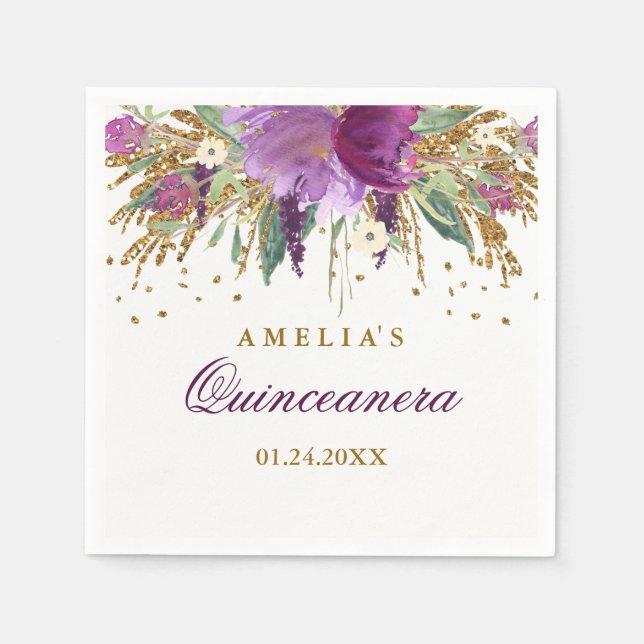Glitter Sparkling Amethyst Quinceanera Napkin (Front)