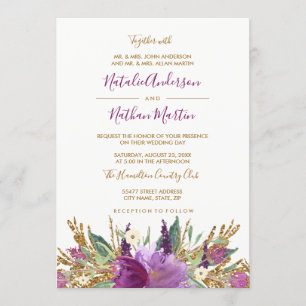 Glitter Sparkling Amethyst Wedding Invitation