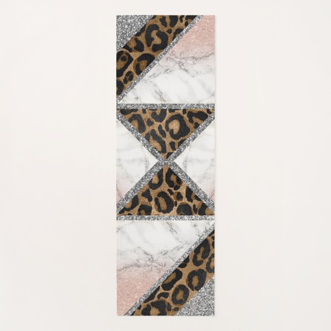 Glitter Sparkling Silver Marble Glitter Yoga Mat (Front)