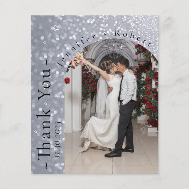 Glitter Sparkly Budget Wedding Thank you cards (Front)