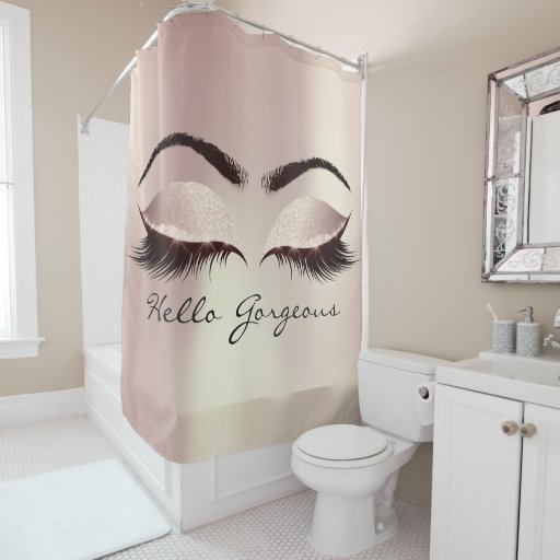 Image of Glitter Sparkly Hello Gorgeous Girly Pink Eyes Shower Curtain
