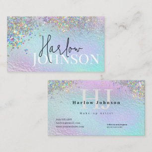Glitter Sparkly Iridescent Foil Signature Monogram Business Card