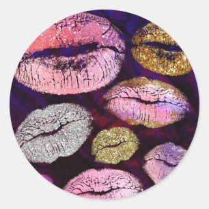Glitter Sparkly Kiss Lips Beauty Makeup Favour Classic Round Sticker