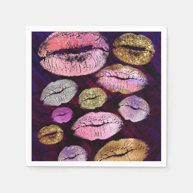 Glitter Sparkly Kiss Lips Beauty Makeup Party Napkin (Front)