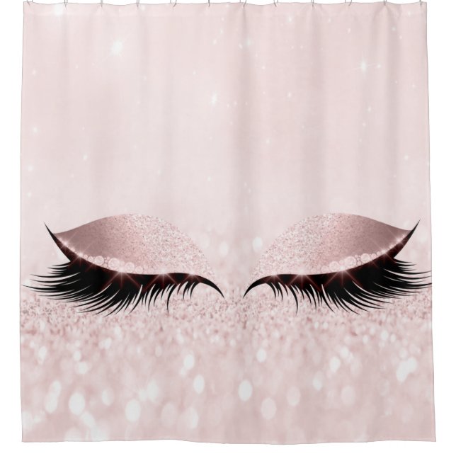 Glitter Sparkly Makeup Princess Pink Rose Eye Lash Shower Curtain (Front)