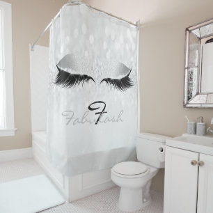 Glitter Sparkly Monogram Name Grey Girly Lash Shower Curtain